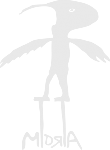 Logo von Midria e.V., ein Vogel auf Stelzen